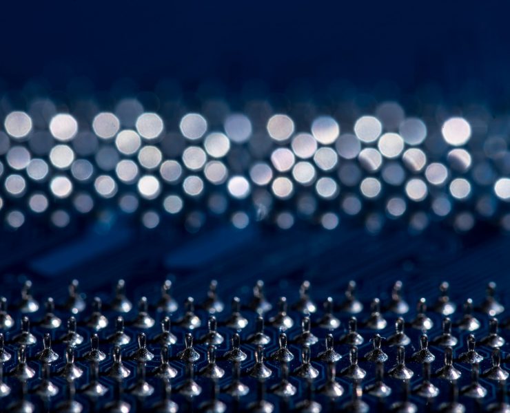 close up view of computer motherboard elements
